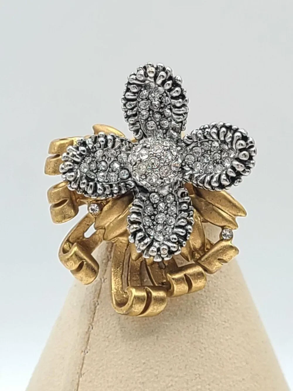 J Crew Gold Tone Pave Crystal Ring size 7